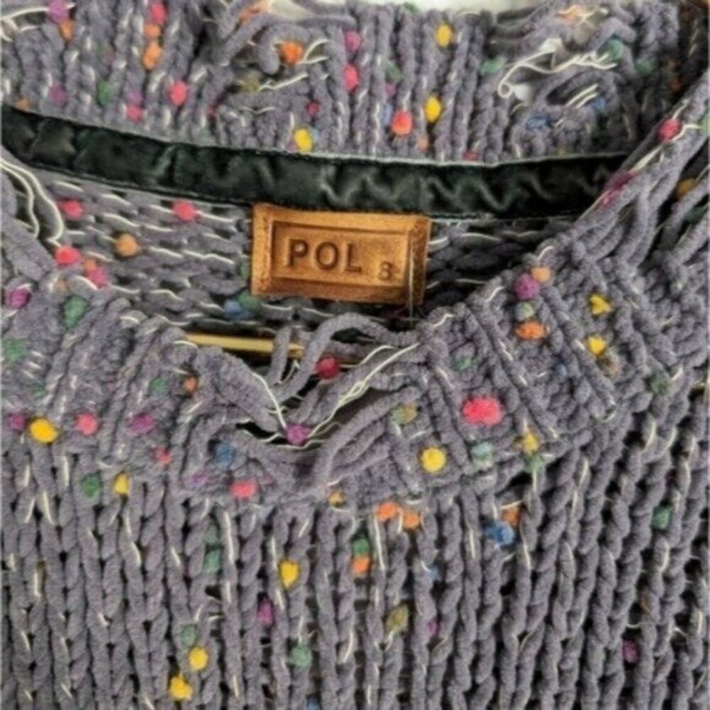 POL Distressed Confetti Sweater S Gray NEW Knit Cropped Long Sleeve Pullover - Picture 4 of 6